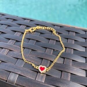 Red Heart With Stones Faux Gold Adjustable Bracelet Valentines Love Trendy NWT
